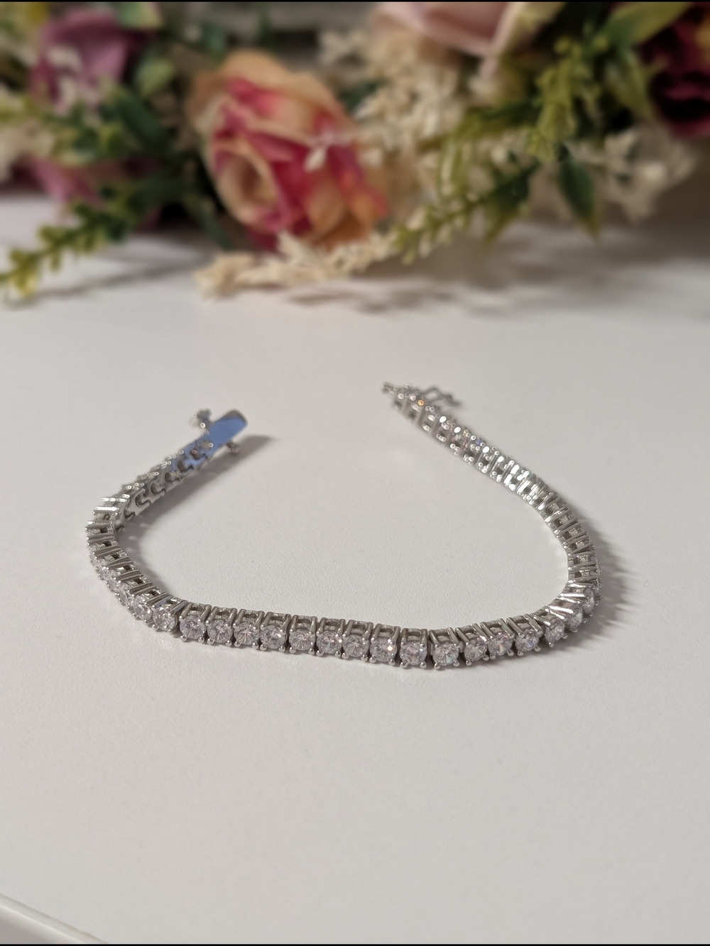 Classic Silver Tennis Bracelet with Clear Stones - Women's Jewelry